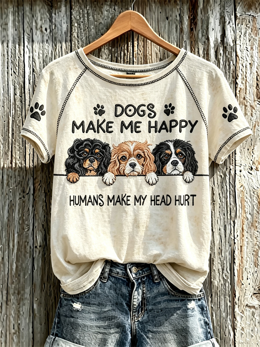 Frauen hunde machen mich glücklich Menschen machen meinen Kopf weh Peeking Cavalier King Charles Spaniel T-Shirt