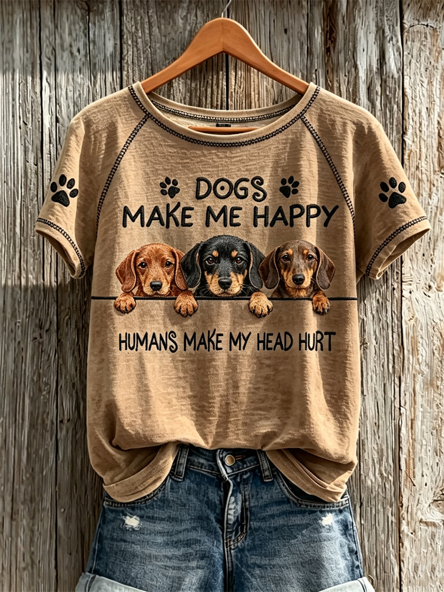 Frauen hunde machen mich glücklich Menschen lassen meinen Kopf weh tun Peeking Dackel Print T-Shirt