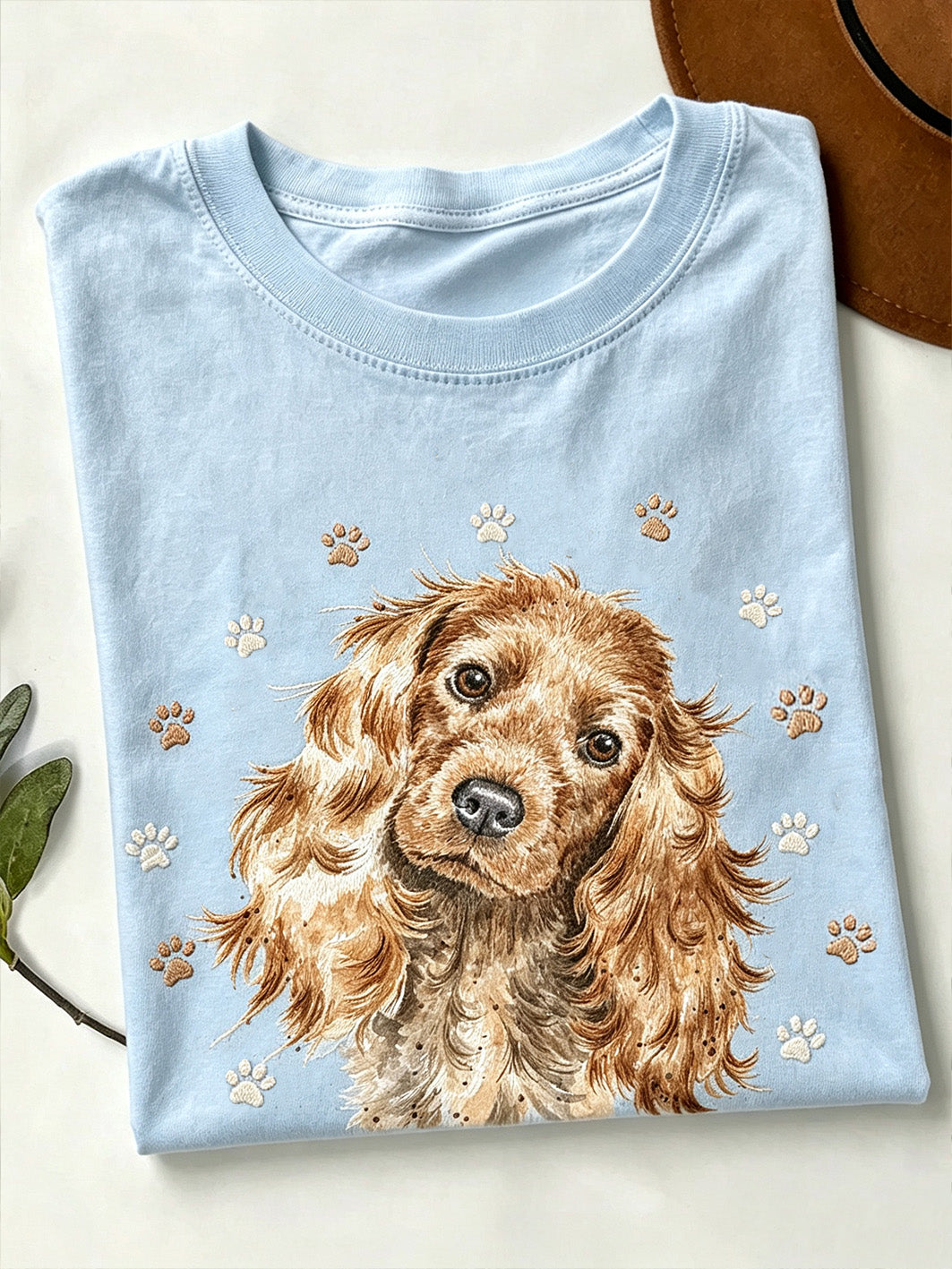 Damen-T-Shirt mit niedlichem Hunde-Muster und kurzen Ärmeln