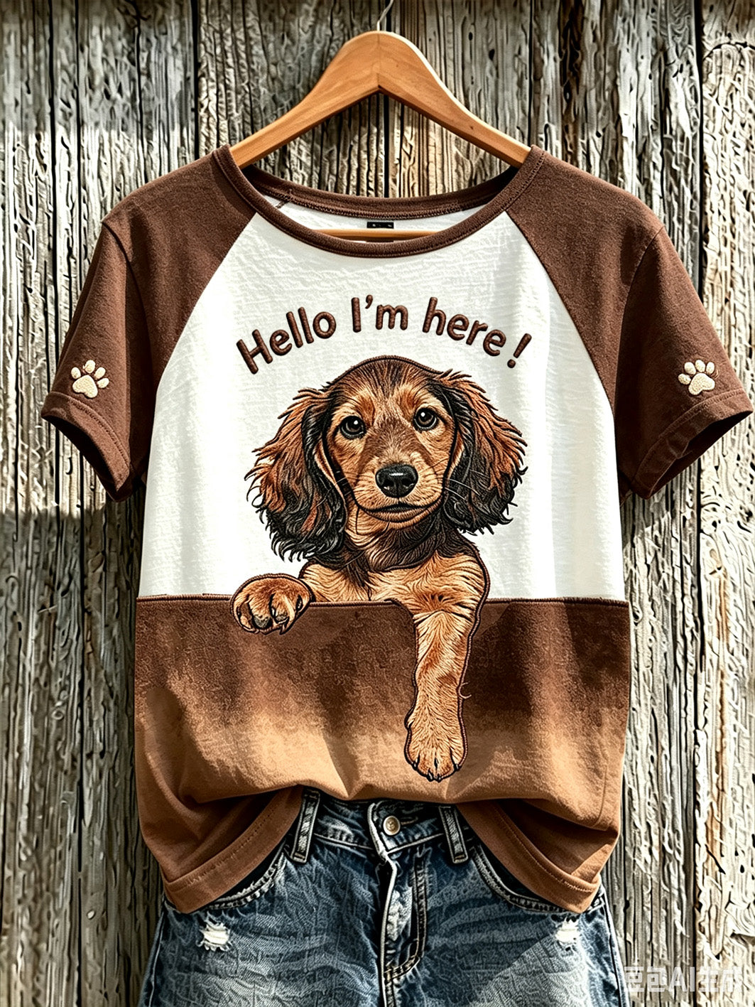 Damen-T-Shirt mit niedlichem Hunde-Muster und kurzen Ärmeln