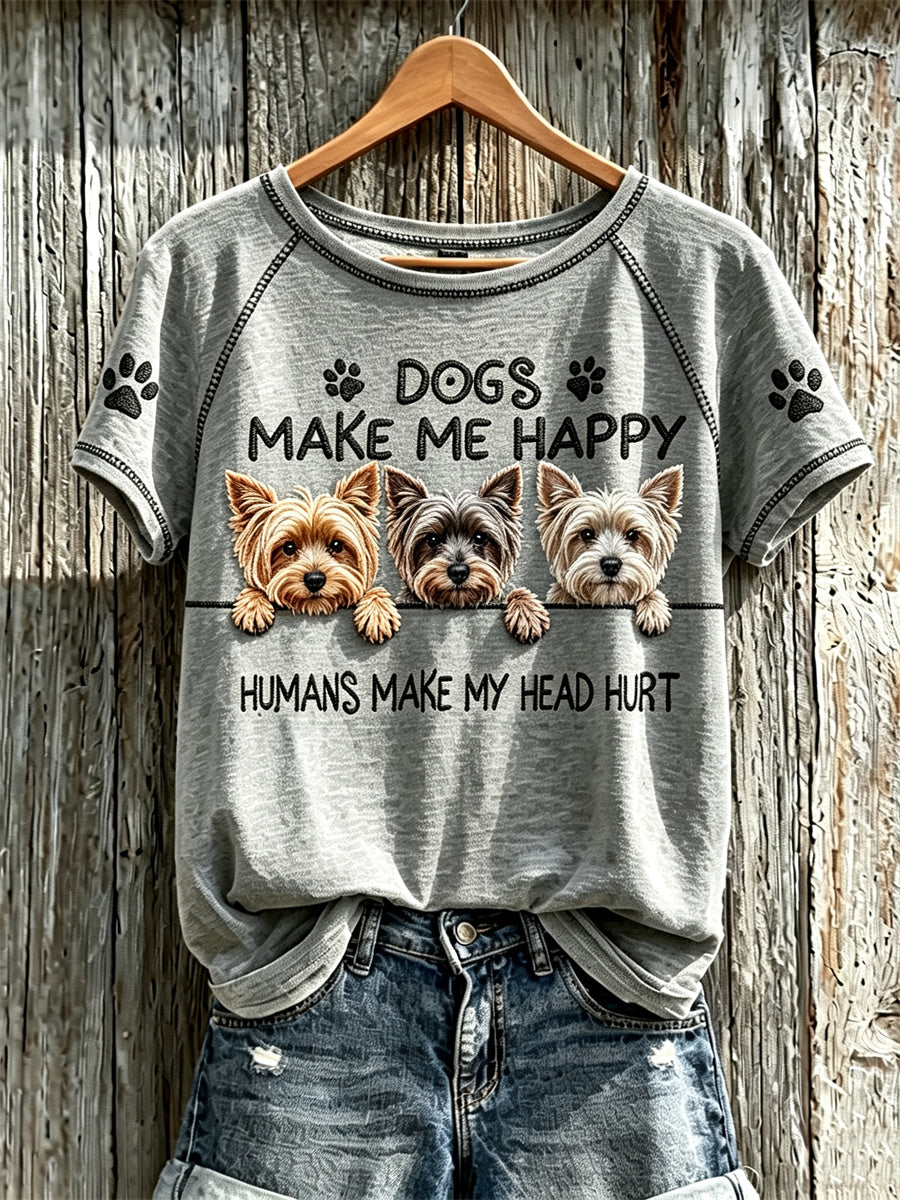 Frauen hunde machen mich glücklich Menschen machen meinen Kopf weh Peeking Yorkshire Terrier Print T-Shirt
