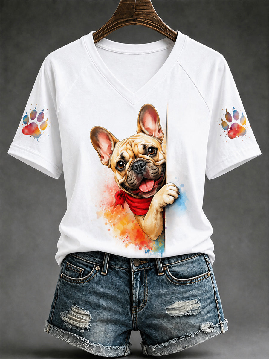 Damen niedliches Hunde druck geschenk für Haustier liebhaber lässiges V-Ausschnitt-T-Shirt