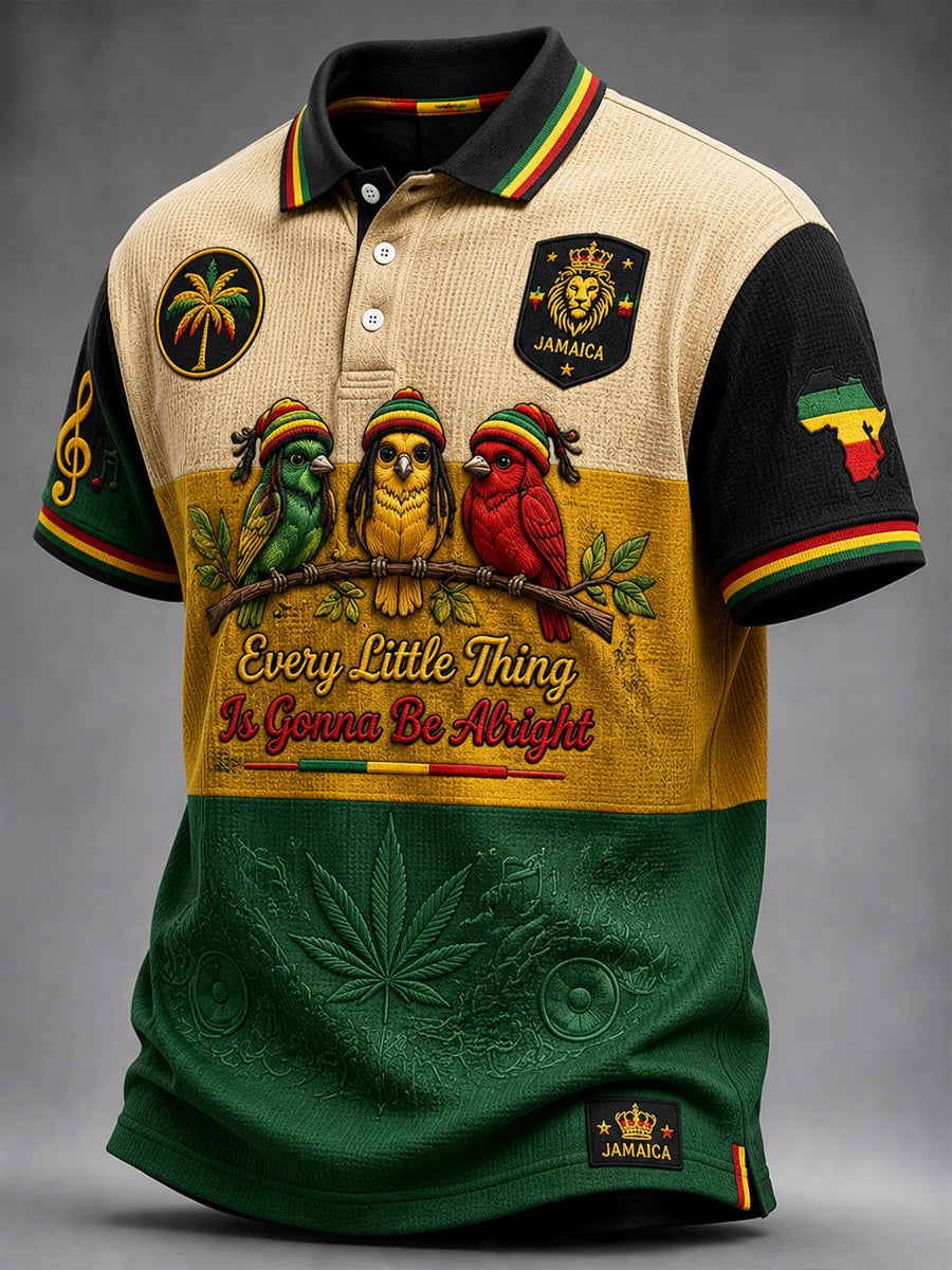 Retro Reggae-inspiriertes geometrisches lässiges Waffel-Web-Polo-Shirt