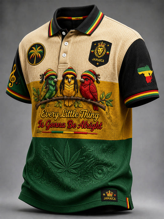 Retro Reggae-inspiriertes geometrisches lässiges Waffel-Web-Polo-Shirt