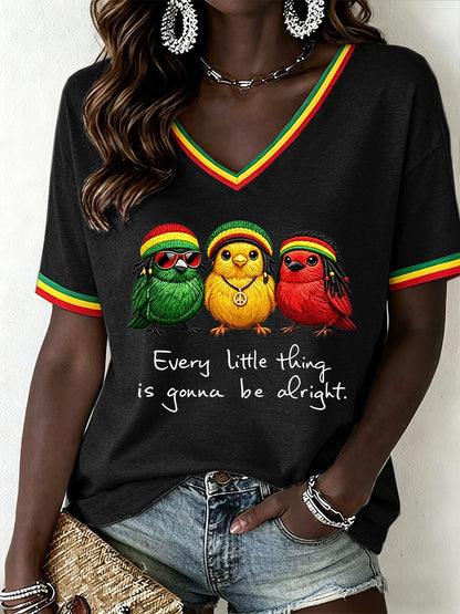Frauen Reggae Musik V-Ausschnitt T-Shirt