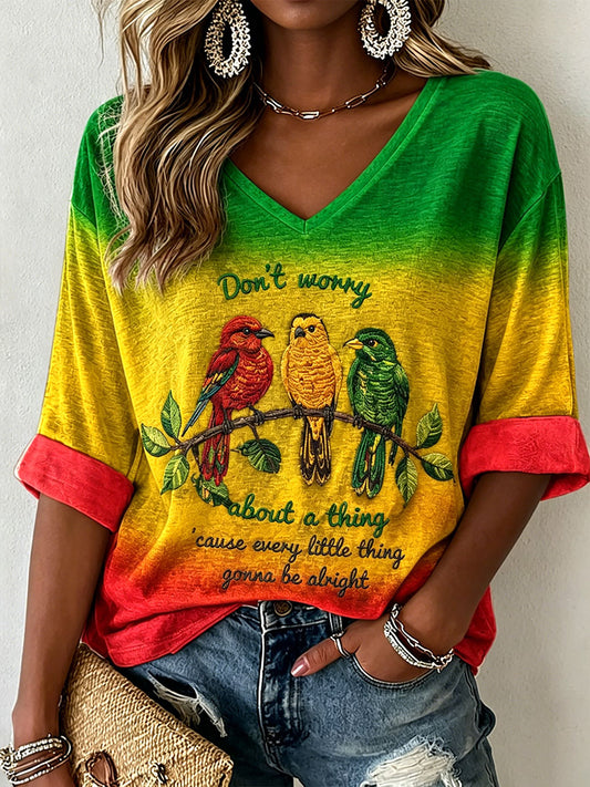 Frauen "Jedes kleine Ding wird in Ordnung sein" bedrucktes lässiges T-Shirt