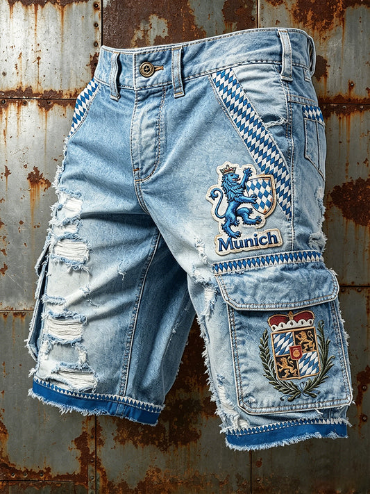 Herren Blau Deutsch Bayerische Denim-Print Freizeit arbeits shorts