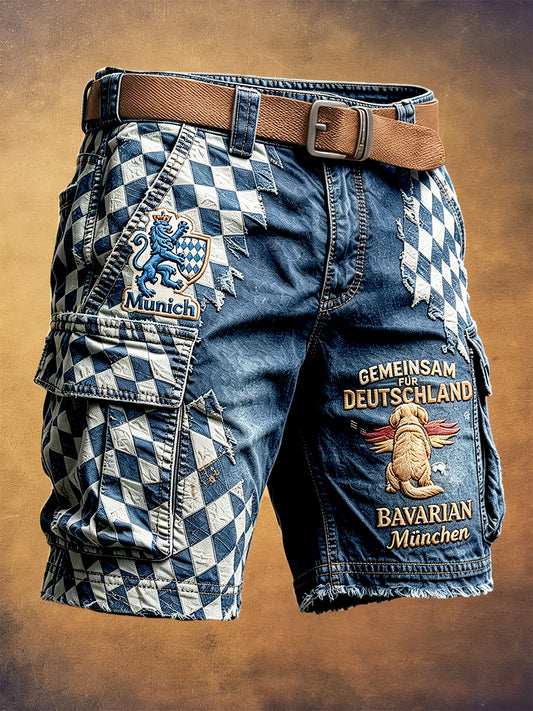 Herren Blau Deutsch Bayerischer Hund Patchwork Print Freizeit arbeits shorts