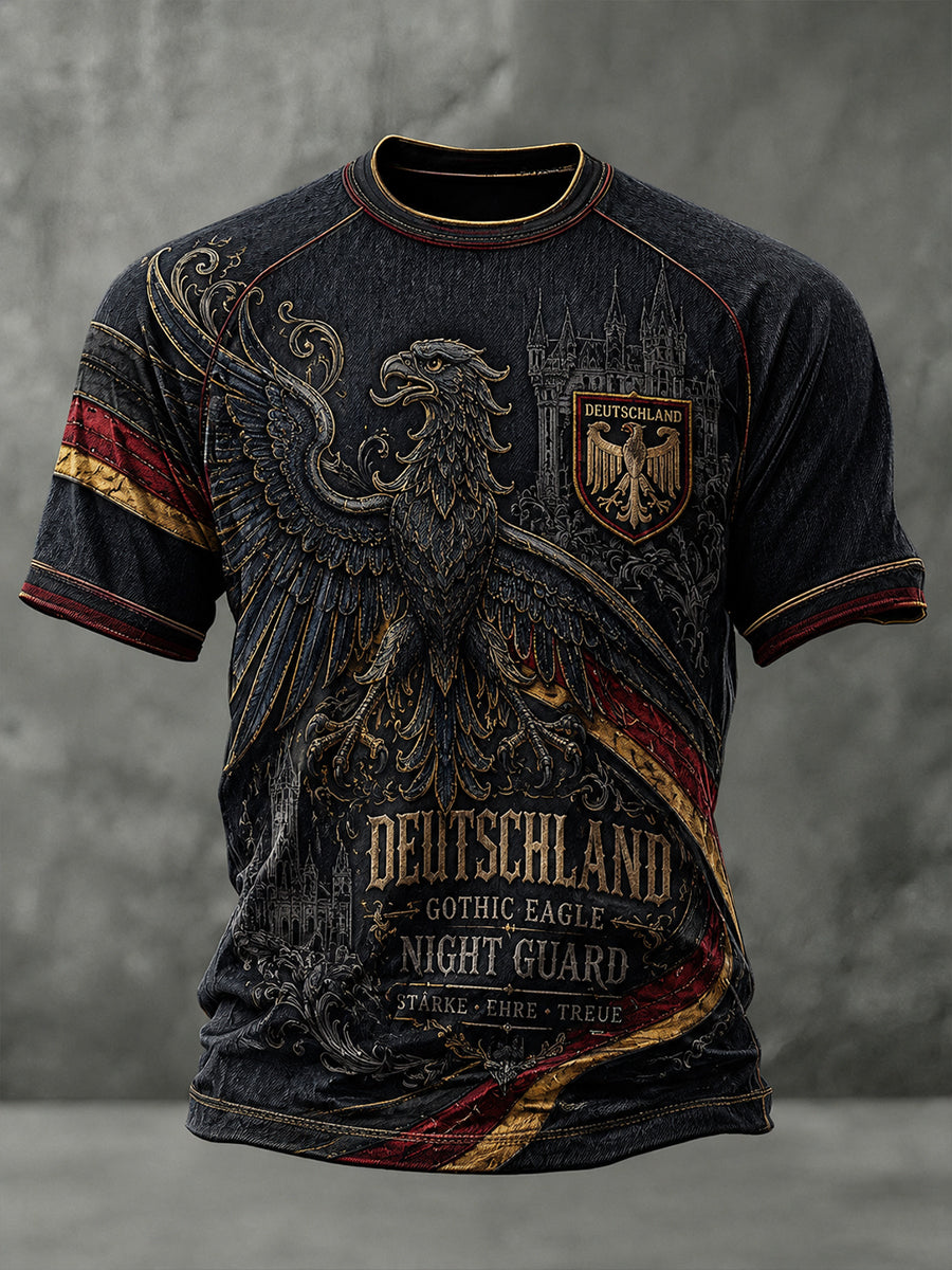 Herren-Kurzarm-T-Shirt Raglan im Vintage-Stil mit Adler-Grafik druck