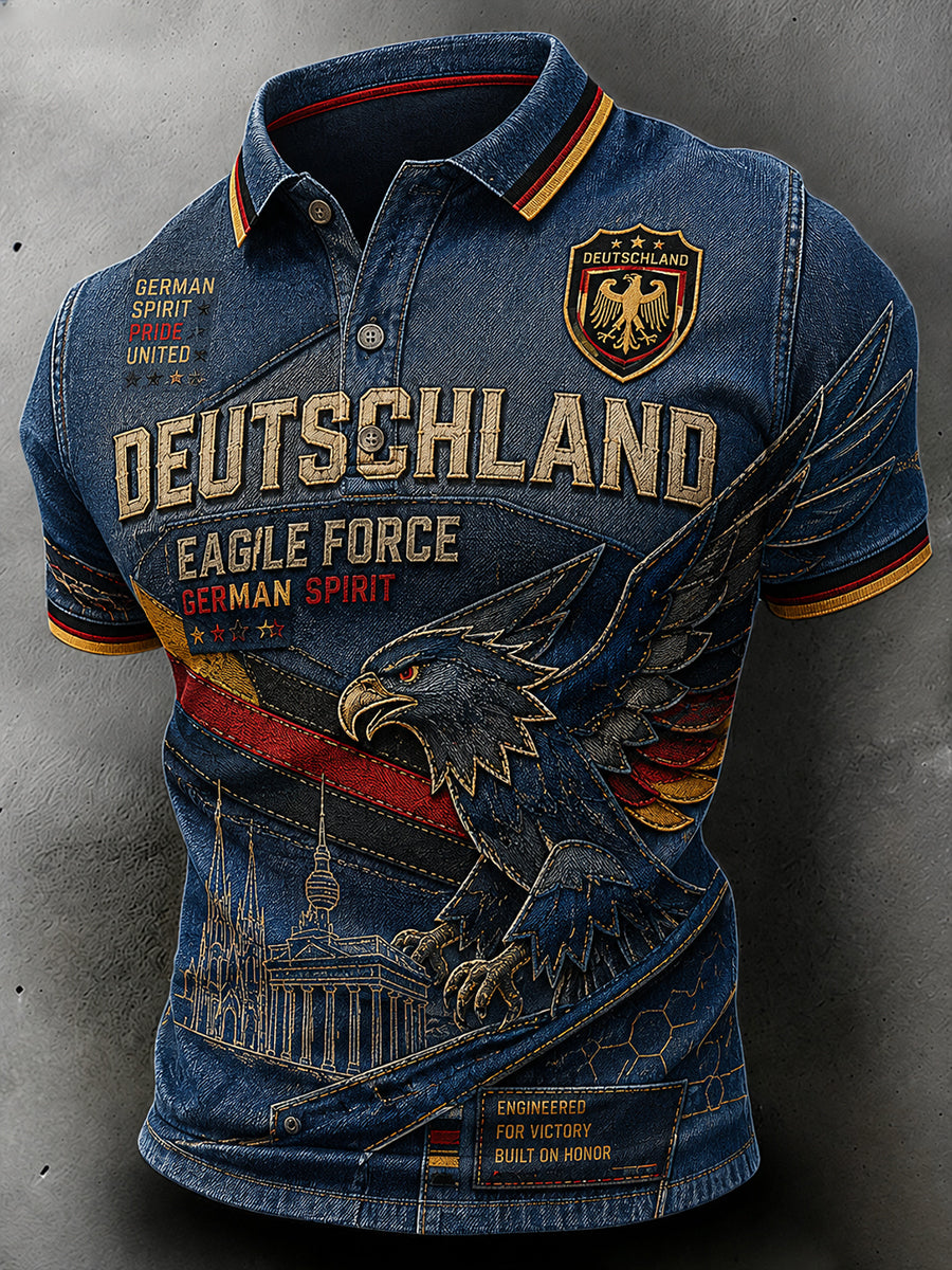 Herren-Kurzarm-Polo-Shirt mit Adler-Print