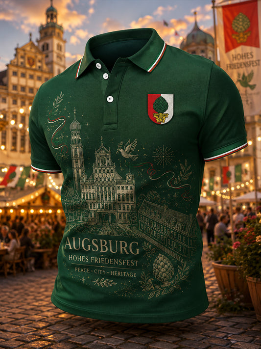 Herren-Poloshirt mit kurzen Ärmeln und Peace-Festival-Print