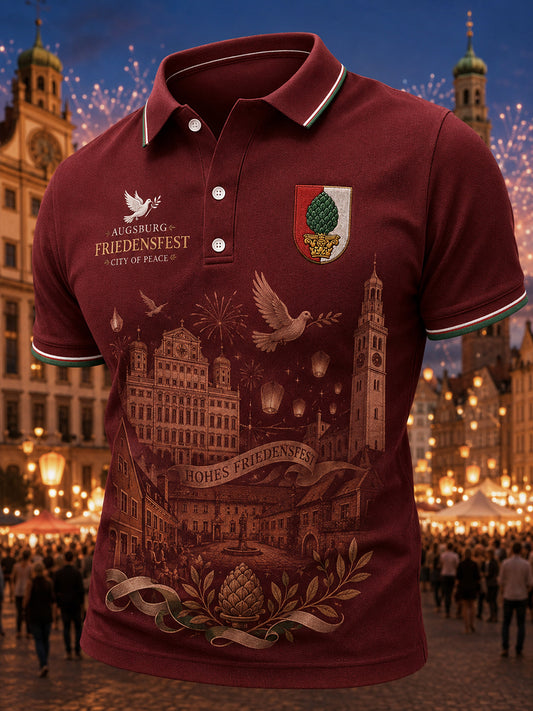 Herren-Poloshirt mit kurzen Ärmeln und Peace-Festival-Print
