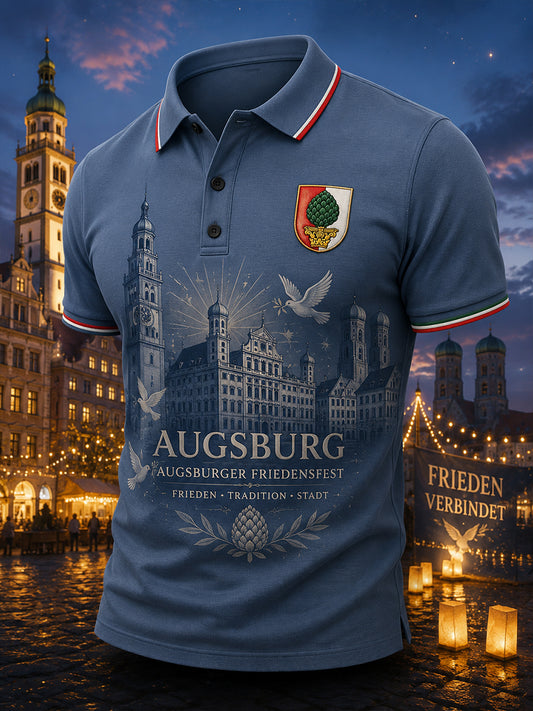 Herren-Poloshirt mit kurzen Ärmeln und Peace-Festival-Print