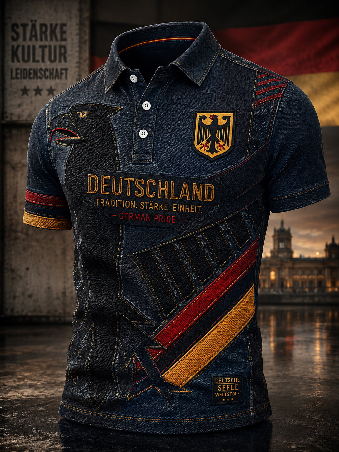 Herren-Poloshirt mit kurzen Ärmeln und Adlermotiv