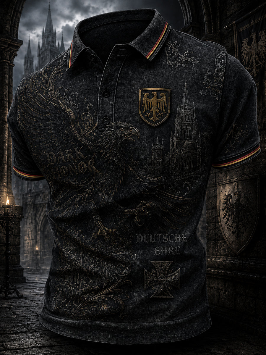 Herren-Poloshirt mit kurzen Ärmeln und Adler-Print im Denim-Stil