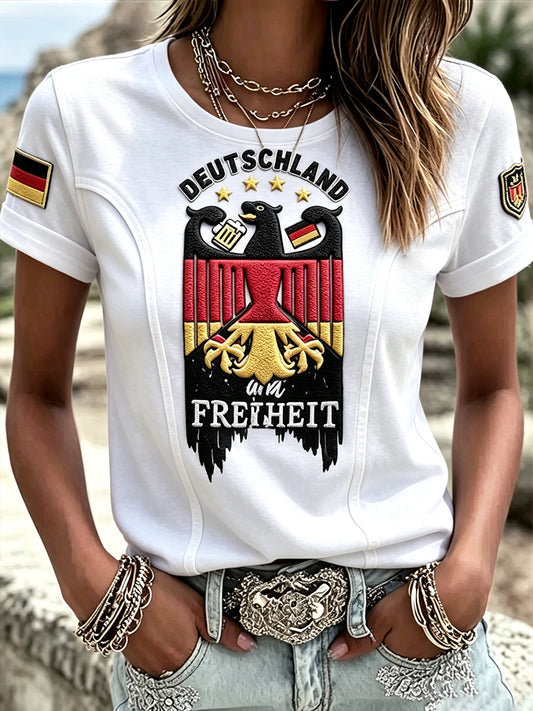 Damen-T-Shirt mit 3D-Druckmotiv zum deutschen Frauenfußball, lässig geschnitten