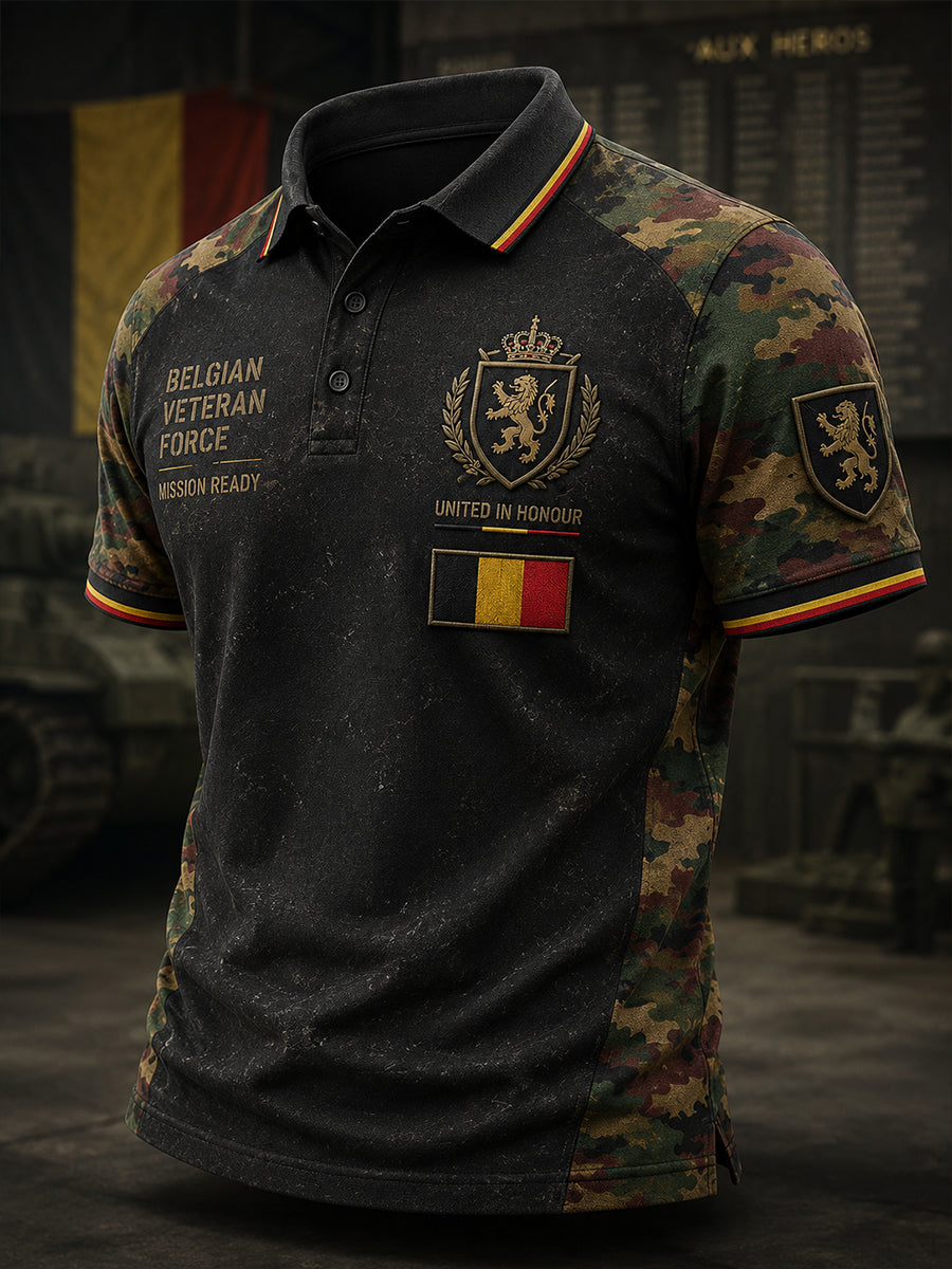 Herren-Poloshirt mit kurzen Ärmeln und militärischem Camouflage-Print