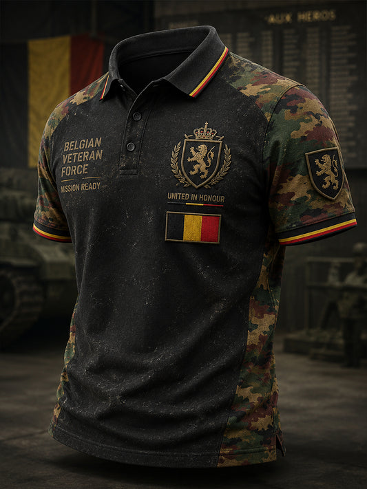 Herren-Poloshirt mit kurzen Ärmeln und militärischem Camouflage-Print
