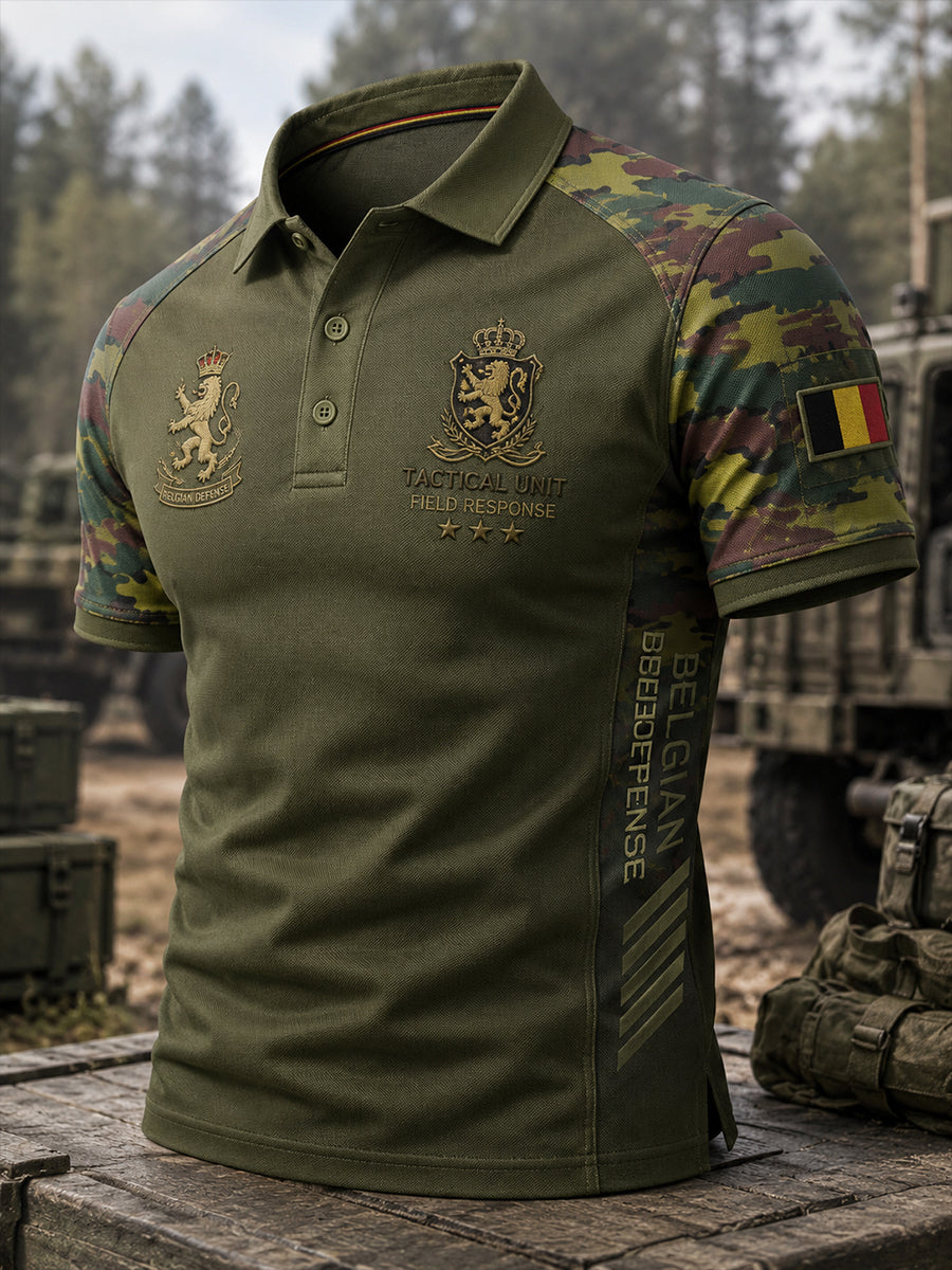 Herren-Poloshirt mit kurzen Ärmeln und militärischem Camouflage-Print