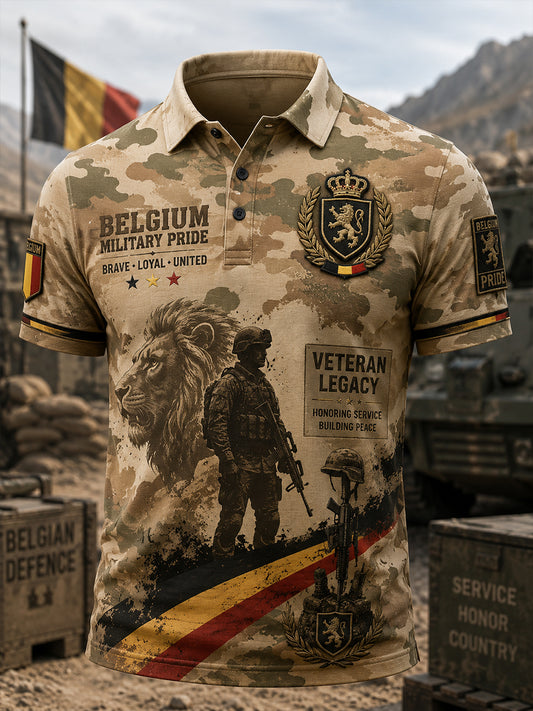 Herren-Poloshirt mit kurzen Ärmeln und Camouflage-Print im Militärstil
