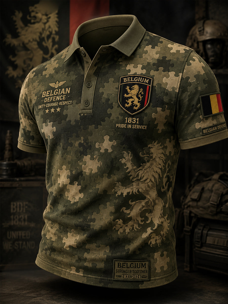 Herren-Poloshirt mit kurzen Ärmeln und militärischem Camouflage-Print