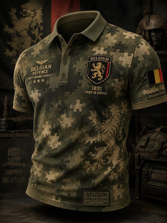 Herren-Poloshirt mit kurzen Ärmeln und militärischem Camouflage-Print