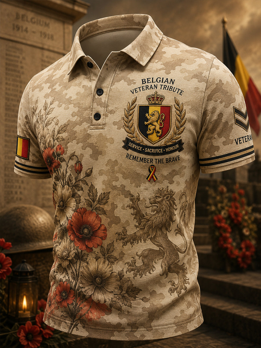 Kurzarm-Polo-Shirt für Männer mit Tarnung und Veteran Memorial Grafik druck