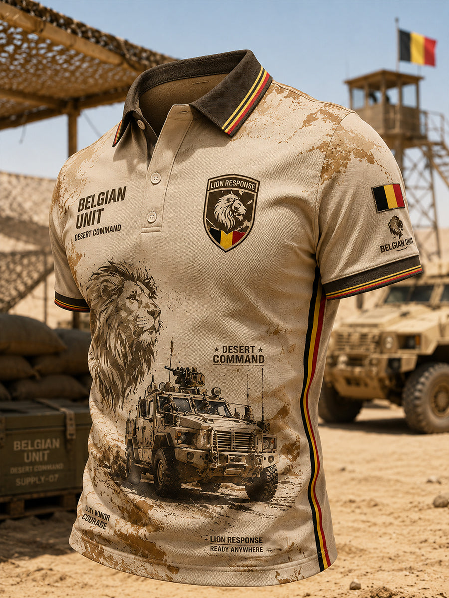 Herren-Poloshirt mit kurzen Ärmeln und Vintage-Print im Militärstil