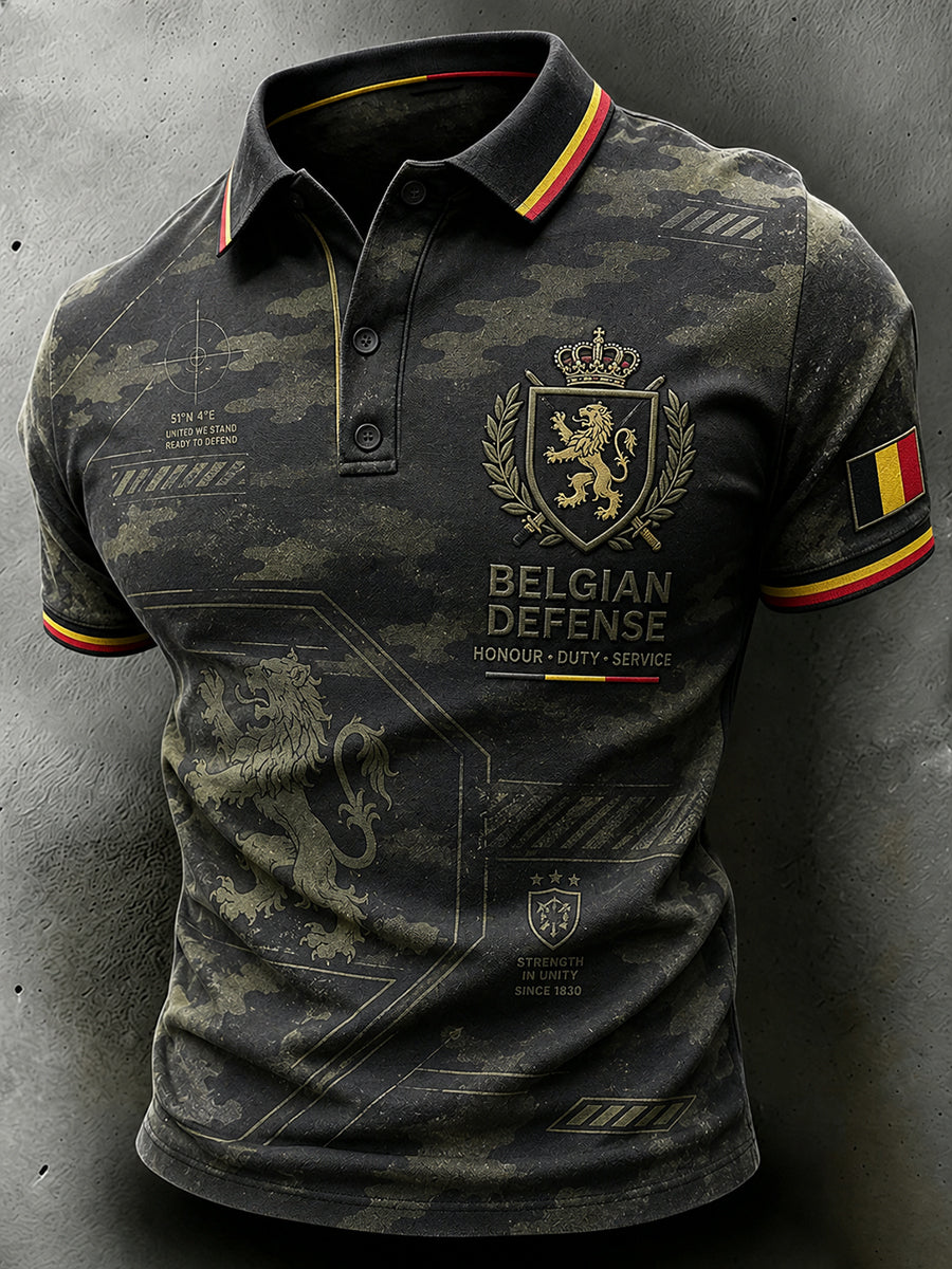Herren-Poloshirt mit kurzen Ärmeln und militärstilischem Print