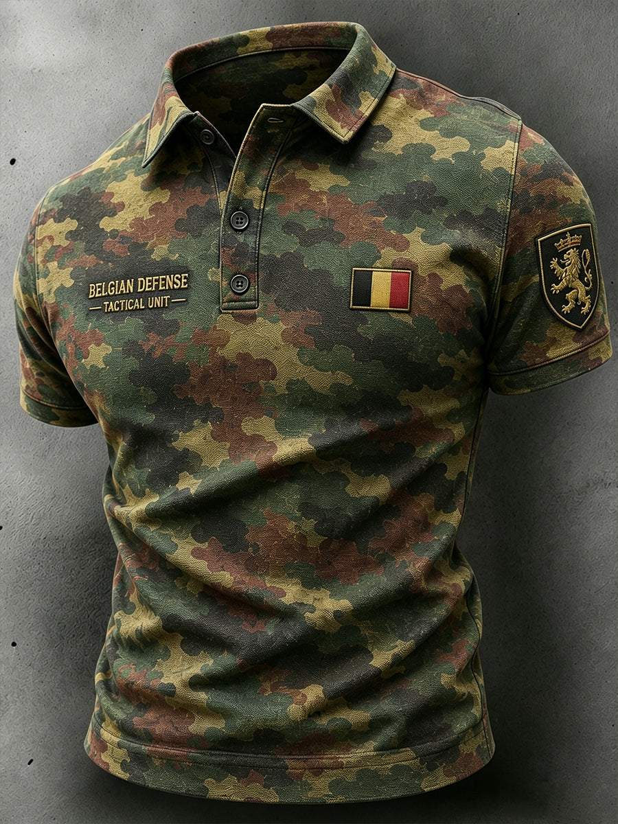 Herren-Poloshirt mit kurzen Ärmeln und Vintage-Print im Militärstil