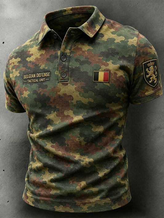 Herren-Poloshirt mit kurzen Ärmeln und Vintage-Print im Militärstil