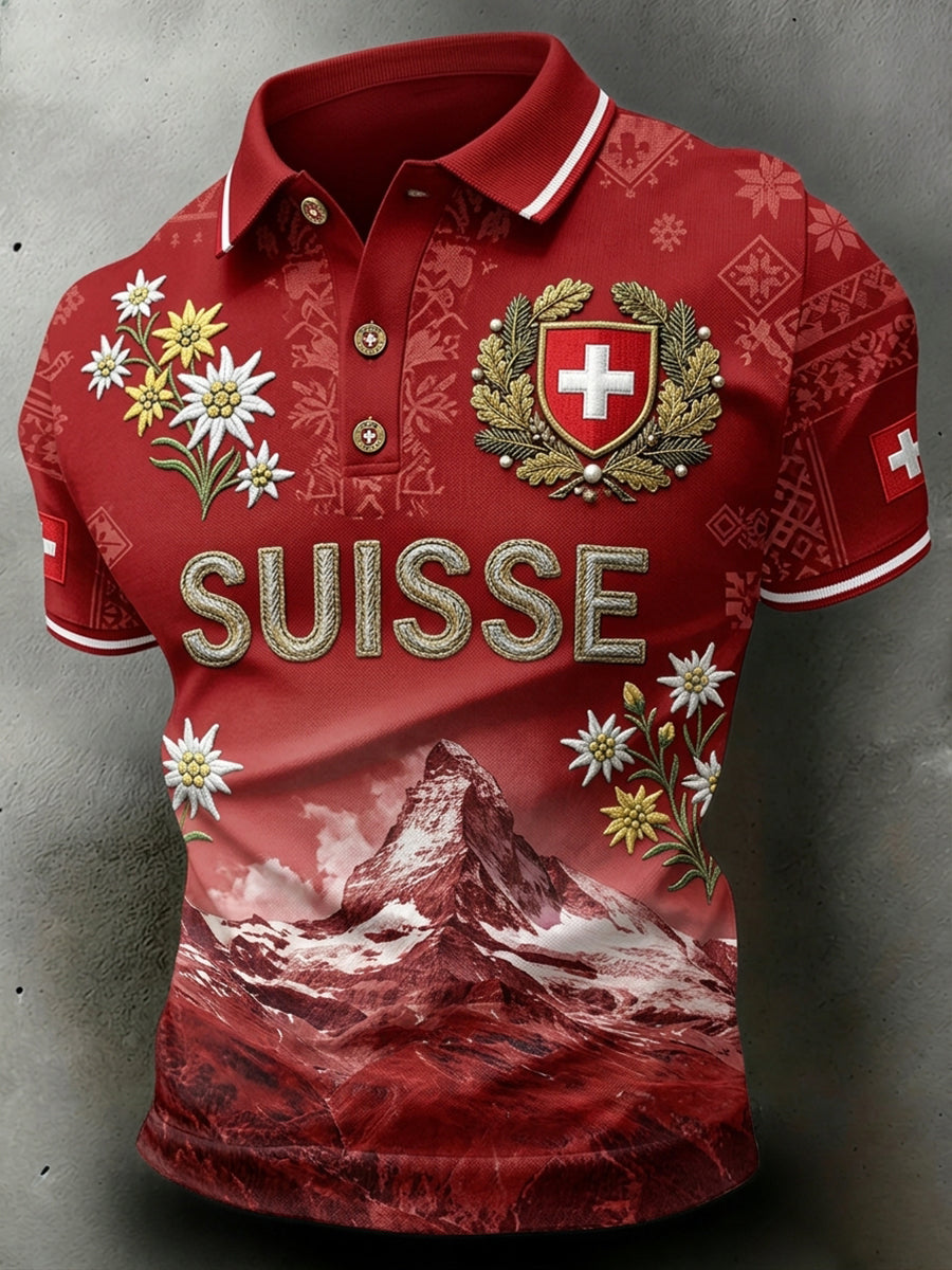 Kurzarm-Polos hirt für Männer mit Landschafts-und Blumen druck