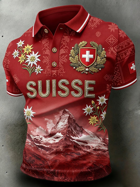 Kurzarm-Polos hirt für Männer mit Landschafts-und Blumen druck