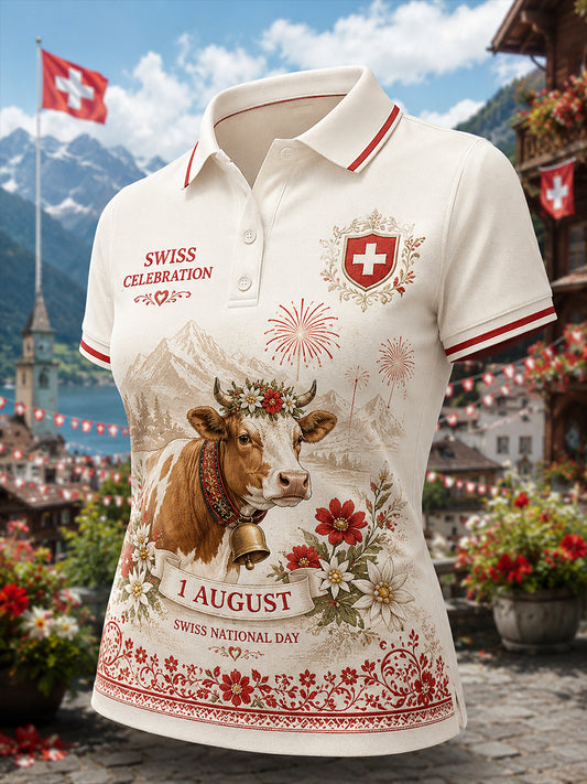 Kurzarm-Polos hirt für Damen mit National feiertag-Themen druck
