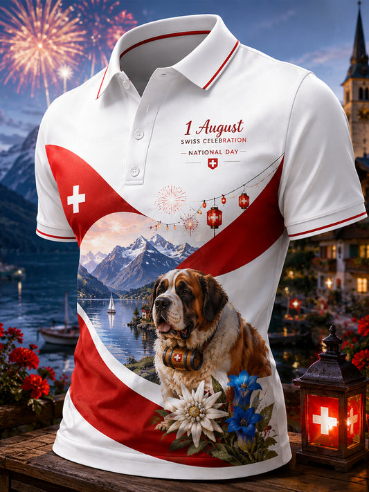 Grafisches Kurzarm-Poloshirt zur Feier des Nationalfeiertags der Männer