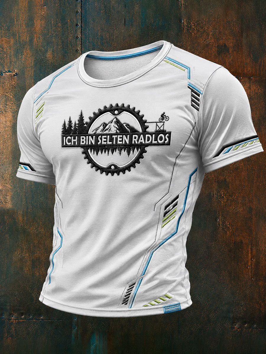 Herren-T-Shirt mit kurzen Ärmeln und Aufdruck „Ich bin selten radlos“