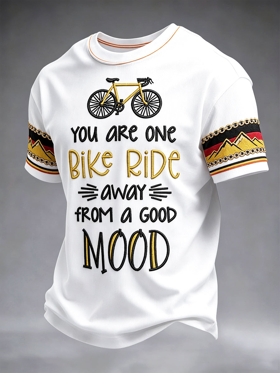 Herrenweißes, lässiges T-Shirt mit deutschem Fahrrad-Print