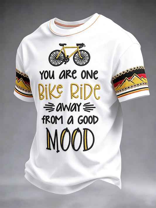 Herrenweißes, lässiges T-Shirt mit deutschem Fahrrad-Print