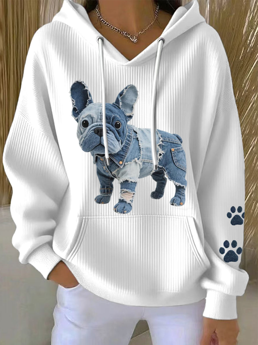 Frauen schöne französische Bulldogge Patchwork Kunst Hoodie
