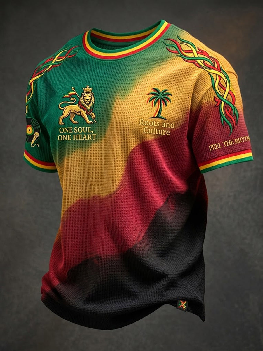 Retro Reggae Gradient Kunst Lässige Waffel-Weave T-Shirt