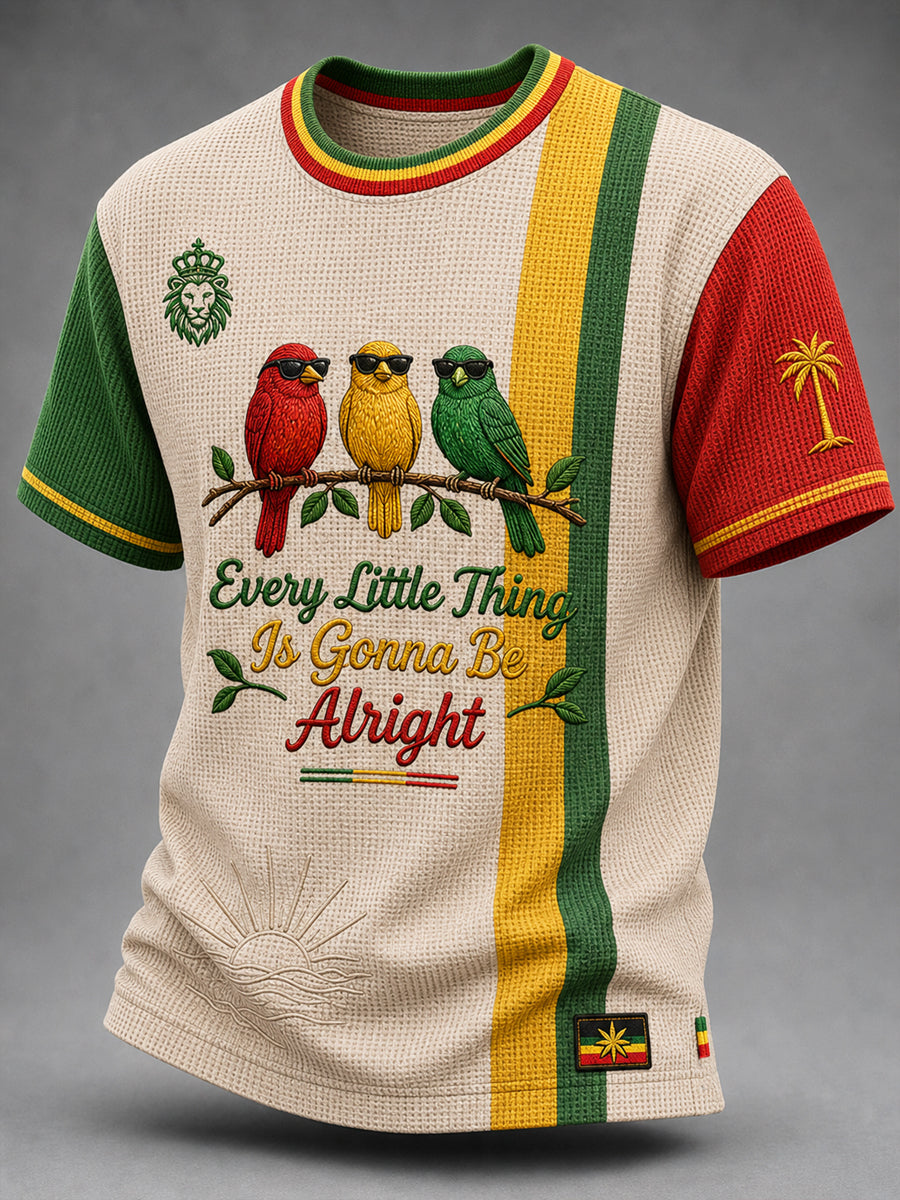 Retro-Reggae-Kunst gestreifte lässige Waffel-Weave-T-Shirt