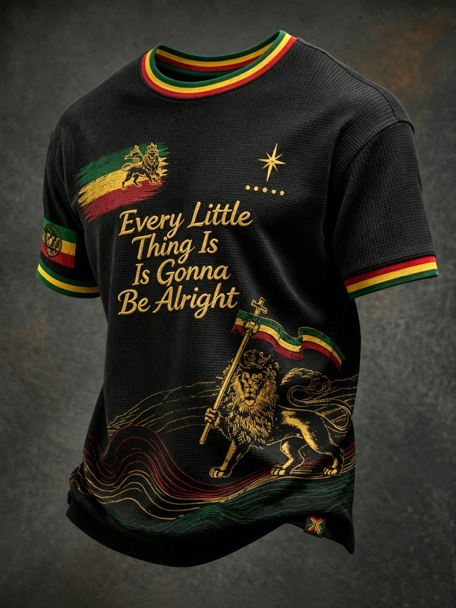 Vintage "Jedes kleine Ding wird in Ordnung sein" Casual Waffel-Weave T-Shirt