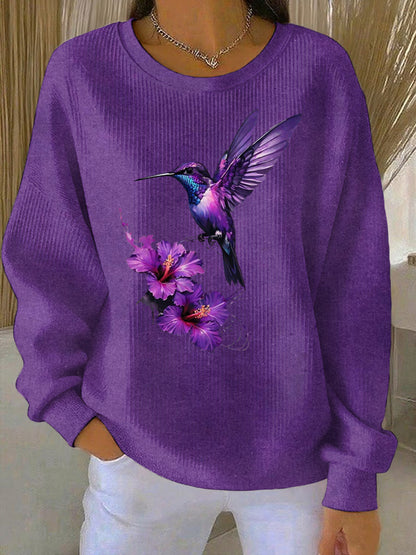 Damen Lila Kunstdruck Casual Sweatshirt