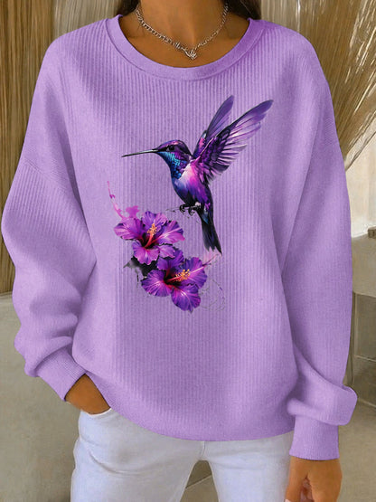 Damen Lila Kunstdruck Casual Sweatshirt