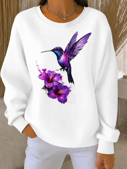 Damen Lila Kunstdruck Casual Sweatshirt