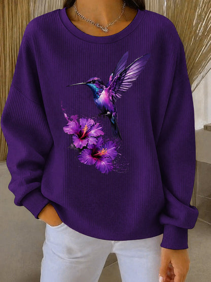 Damen Lila Kunstdruck Casual Sweatshirt