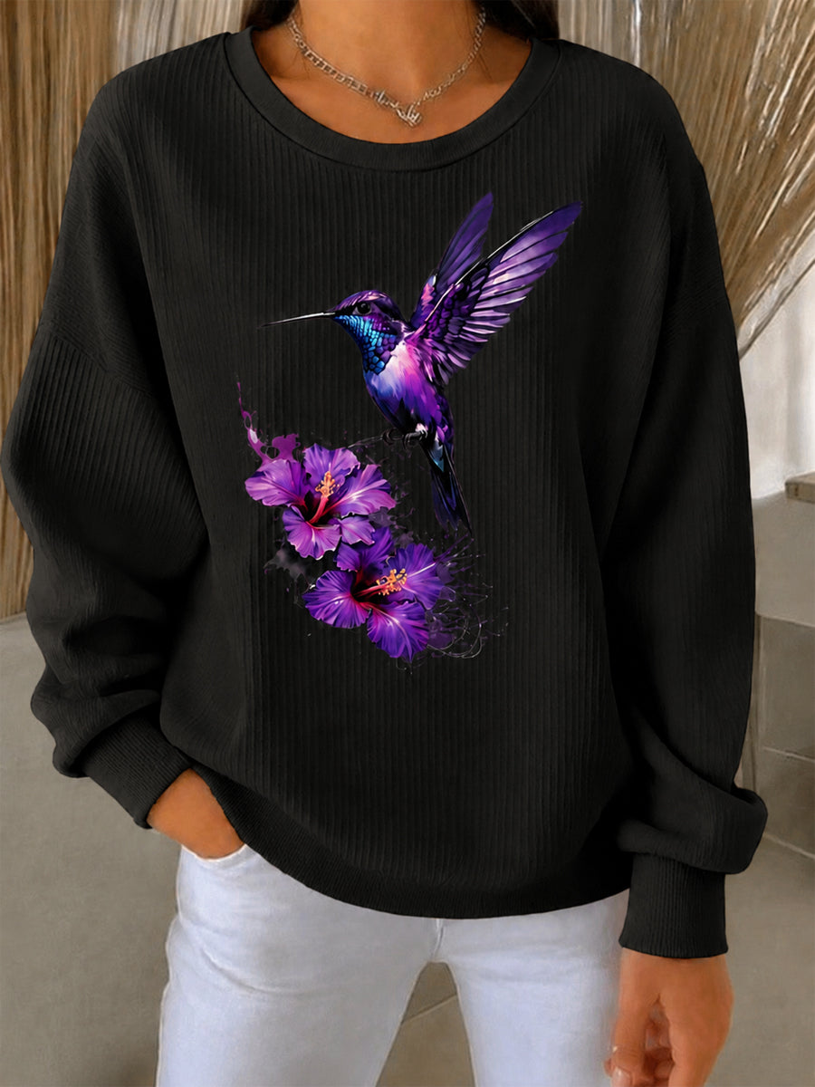 Damen Lila Kunstdruck Casual Sweatshirt