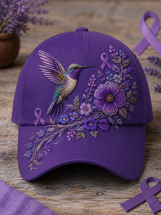 Unisex Lila Blumen-und Kolibri druck Alzheimer-Bewusstseins unterstützung hut