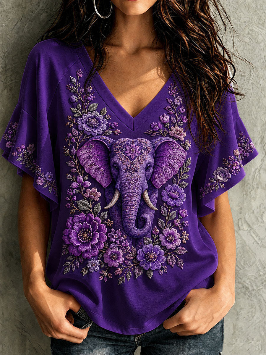 Frauen Alzheimer-Bewusstsein Elefanten Blumen hängen Schuss Kurzarm T-Shirt