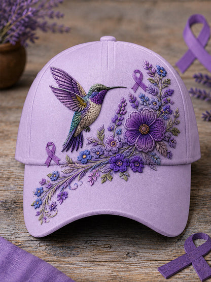 Unisex Lila Blumen-und Kolibri druck Alzheimer-Bewusstseins unterstützung hut